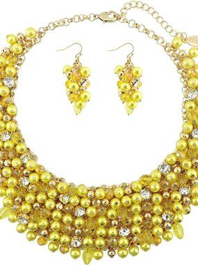 Fashion Crystal Chunky Collar Statement Necklace Earring Set for Women Gift NK-1